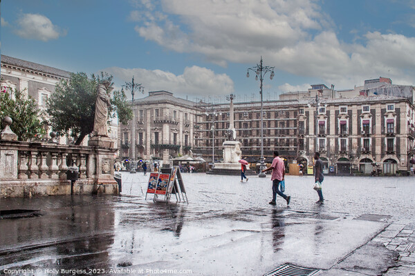 Rainy day in Catania Sicilys square  Picture Board by Holly Burgess