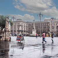 Buy canvas prints of Rainy day in Catania Sicilys square  by Holly Burgess