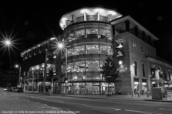 Corner House Nottingham Black and White at night  Picture Board by Holly Burgess
