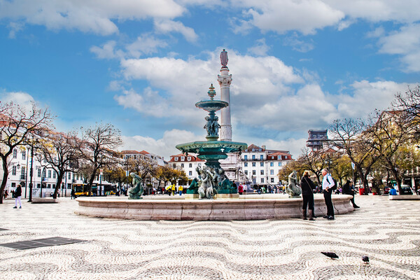 Centra of Lisbon Bronze Sculptures in a large fooution in the Square,  Picture Board by Holly Burgess