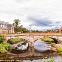 Buy canvas prints of Morpeth St Georges reform church, over looking Wansbeck river and Telford Bridge  by Holly Burgess