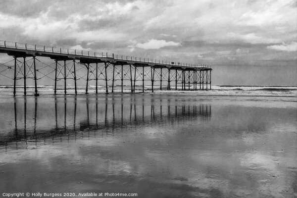 Saltburn by the Sea Black and White  Picture Board by Holly Burgess