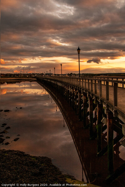 Amble by the sea Pier at night sunset  Picture Board by Holly Burgess