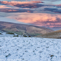 Buy canvas prints of Mam Tor Derbyshire, sunset with the snow  by Holly Burgess