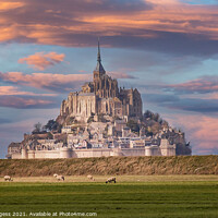 Buy canvas prints of Le Mount-Saint-Michel, France, Normandy Sunsetting monastery  by Holly Burgess