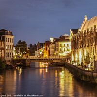 Buy canvas prints of 'Ghent's Twinkling Twilight: A River Journey' by Holly Burgess
