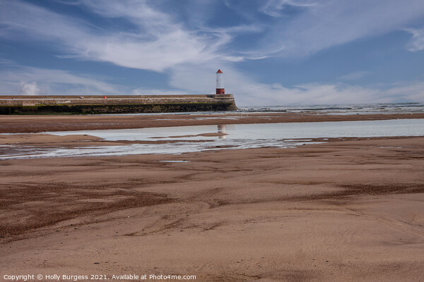 Spittal Beach light house with blue sky Northumberland  Picture Board by Holly Burgess