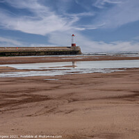 Buy canvas prints of Spittal Beach light house with blue sky Northumberland  by Holly Burgess