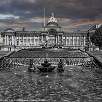 Buy canvas prints of Birmingham Town hall, created in Black and white giving the sky colour  by Holly Burgess