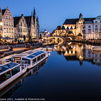 Buy canvas prints of Ghent's Enchanting Night-time Panorama by Holly Burgess