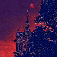 Buy canvas prints of Red Moon with Spire. Vision of the red moon night by Claudio Lepri
