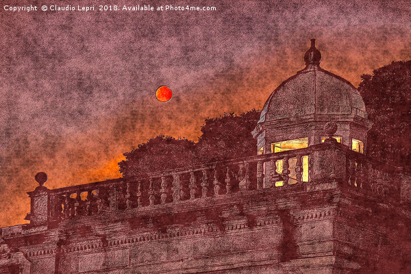 Red Moon with Dome. Vision of the red moon night. Picture Board by Claudio Lepri