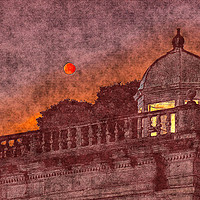 Buy canvas prints of Red Moon with Dome. Vision of the red moon night. by Claudio Lepri