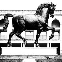 Buy canvas prints of The Horse of Leonardo BW, Milan, Italy by Claudio Lepri