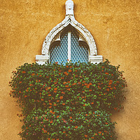 Buy canvas prints of Medioeval ornament of  balcony with flowers by Claudio Lepri