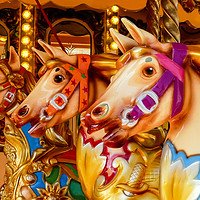 Buy canvas prints of Three colourful hand painted carousel horses by Stephen Robinson
