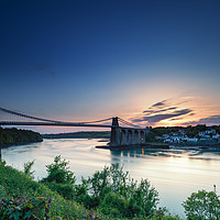 Buy canvas prints of Menai Bridge Anglesey at sunset by Gareth Morris