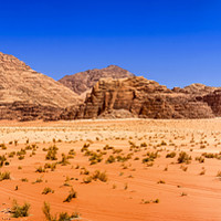 Buy canvas prints of Rock desert panorama in Wadi Rum by Frank Heinz