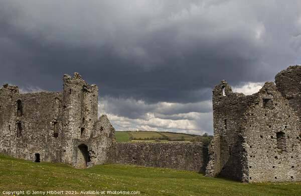 Llansteffen castle in Carmarthenshire South Wales on a stormy morning Picture Board by Jenny Hibbert