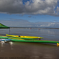 Buy canvas prints of Surf canoe on Rest Bay Porthcawl, West Glamorgan, Wales by Jenny Hibbert