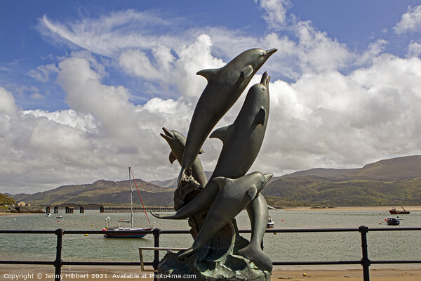 Dolphin sculpture Barmouth promenade Picture Board by Jenny Hibbert