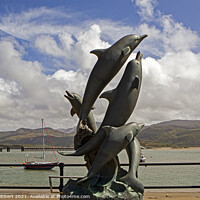 Buy canvas prints of Dolphin sculpture Barmouth promenade by Jenny Hibbert