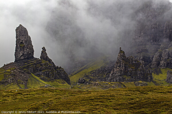 Old Man of Storr on a misty day Picture Board by Jenny Hibbert