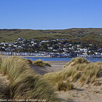 Buy canvas prints of Ynyslas sand dunes covered with Marram grass, looking across the river Dyfi by Jenny Hibbert