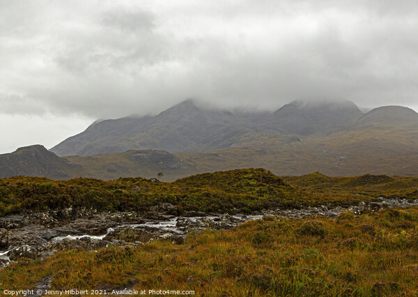 Cuillin Mountains with the river Sligachan running below Picture Board by Jenny Hibbert