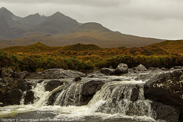 Sligachan river going over a weir Isle of Skye Picture Board by Jenny Hibbert