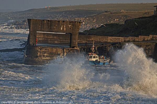 Stormy evening at Craster harbour Northumberland Picture Board by Jenny Hibbert