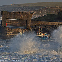 Buy canvas prints of Stormy evening at Craster harbour Northumberland by Jenny Hibbert