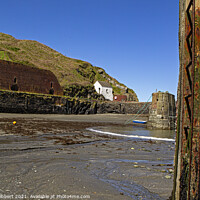 Buy canvas prints of Porthgain harbour taken from beach by Jenny Hibbert