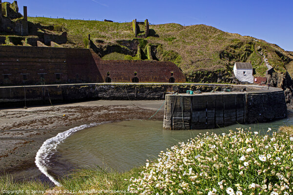 Porthgain harbour with the old quarry in the background Picture Board by Jenny Hibbert