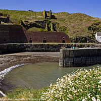 Buy canvas prints of Porthgain harbour with the old quarry in the background by Jenny Hibbert