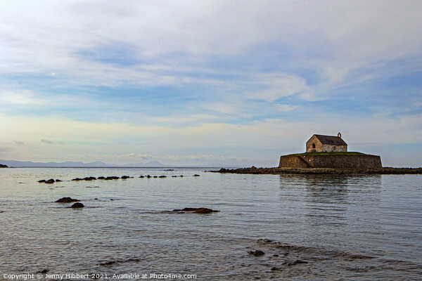 St Cwyfan church known as the church in the sea Picture Board by Jenny Hibbert