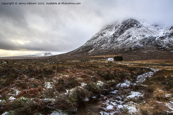 Buachaille Etive Mor with Lagangarbh Cottage in front Glencoe Picture Board by Jenny Hibbert