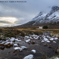 Buy canvas prints of River leading to Lagangarbh Cottage on a snowy morning by Jenny Hibbert