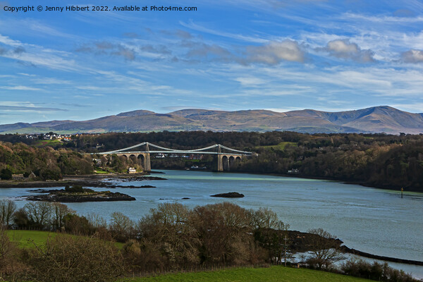 Menai Bridge spanning over the Menai Strait Isle of Anglesey North Wales Picture Board by Jenny Hibbert