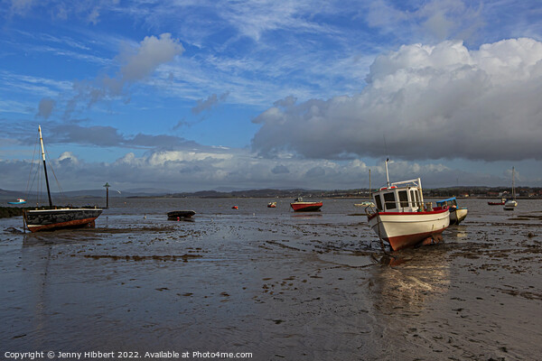 Boats left on Morecambe Bays estuary Picture Board by Jenny Hibbert
