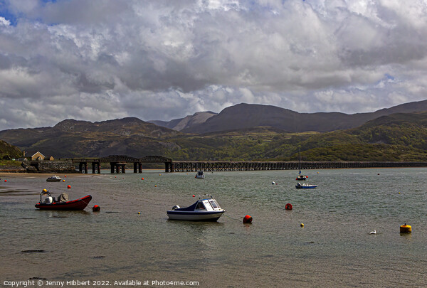 Harbour Barmouth with the bridge & mountains Picture Board by Jenny Hibbert
