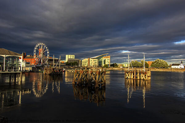 Cardiff Bay on a stormy late evening light Picture Board by Jenny Hibbert