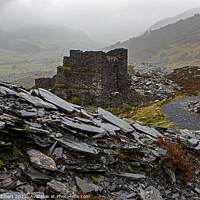 Buy canvas prints of Looking across Penmachno slate quarry ruins North Wales by Jenny Hibbert