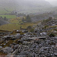 Buy canvas prints of On top of slate looking down to Penmachno slate quarry North Wales by Jenny Hibbert