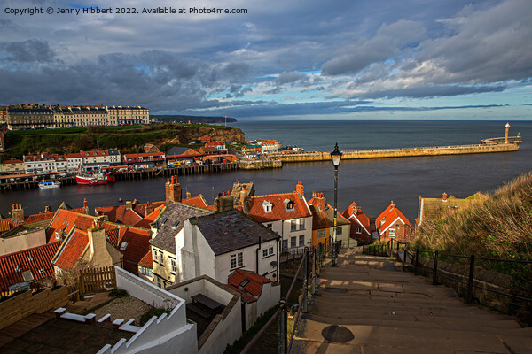 Looking over the roof tops to Whitby's harbour  Picture Board by Jenny Hibbert