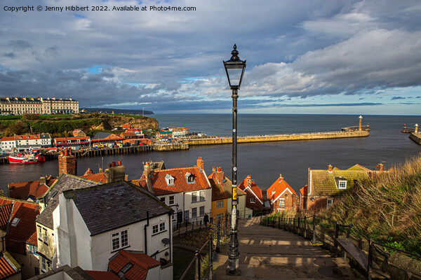 View of Whitby Old town & harbour Picture Board by Jenny Hibbert