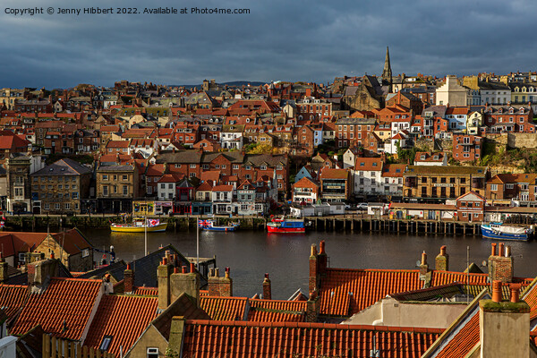 Looking over the roof tops towards Whitby harbour  Picture Board by Jenny Hibbert