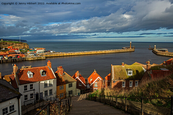Whitby seaport from the steps of St Mary's church Picture Board by Jenny Hibbert