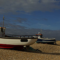 Buy canvas prints of Boats moored on Dungeness beach by Jenny Hibbert