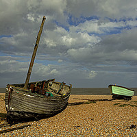 Buy canvas prints of Old and Modern boats on Dungeness beach by Jenny Hibbert
